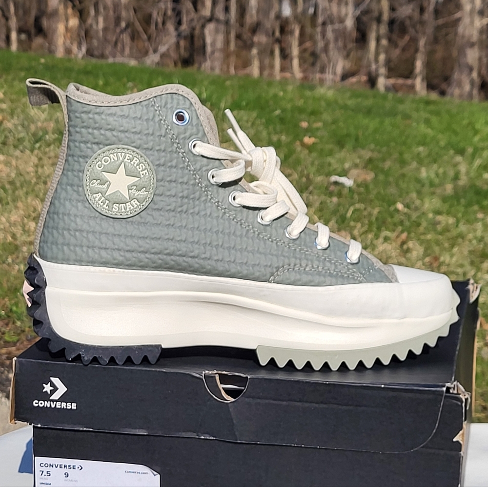 Converse Run Star Platform Womens Green White Sneakers New